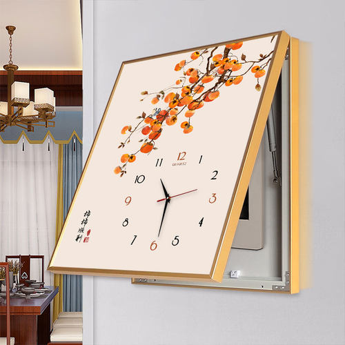 新中式电表箱装饰画带钟表