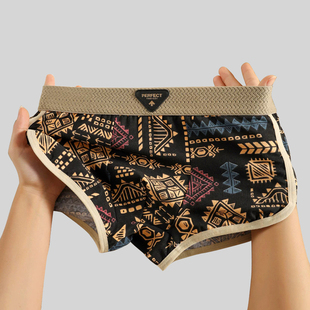 复古男士内裤纯棉舒适透气平角裤潮流个性印花男士大码四角短裤衩