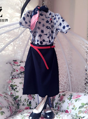 东航空姐青花瓷衬衫制服新款春秋职业酒店前台工作服套裙衬衣女