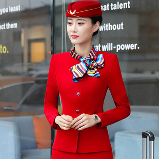 空姐职业套装 套裙 女秋冬美容师酒店前台餐厅工作服高端蝴蝶结长袖
