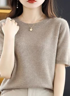春秋冬圆领短袖女针织衫宽松大码中袖打底衫半袖上衣薄款毛衣胖mm