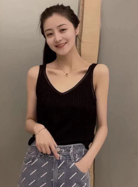 大码胖mm冰丝吊带背心女夏季薄款内搭外穿V领针织无袖百搭上衣潮