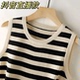 2025早春新款 内搭百搭显瘦减龄胖mm上衣 条纹打底背心圆领外穿西装