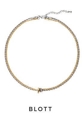 BLOTT 淡金银叠戴麻花链项链
