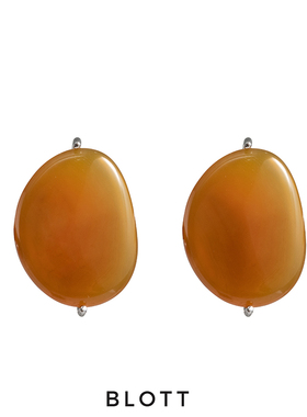 【董洁同款】BLOTT原创设计 黄玛瑙 黑玛瑙 鹅卵石耳环纯银耳针