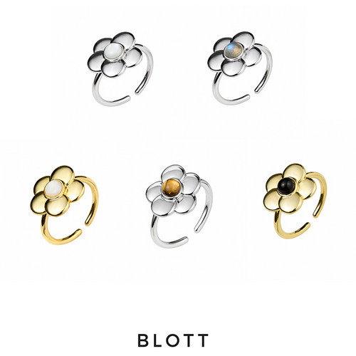BLOTT 盛夏系列 黄水晶 月光石 黑曜石 贝母宝石小花戒指