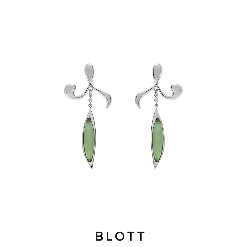 BLOTT 柳叶造型绿水晶贝母吊坠耳环