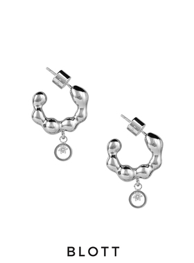 BLOTT 异形波纹耳圈 锆石吊坠耳环 无耳洞耳夹 男女同款