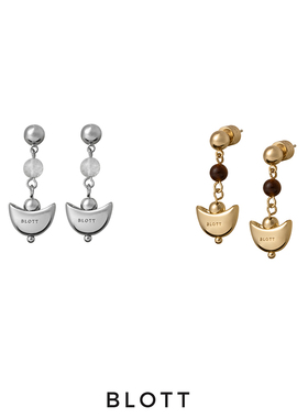 BLOTT 新年系列 mini元宝白水晶虎眼石金银耳环