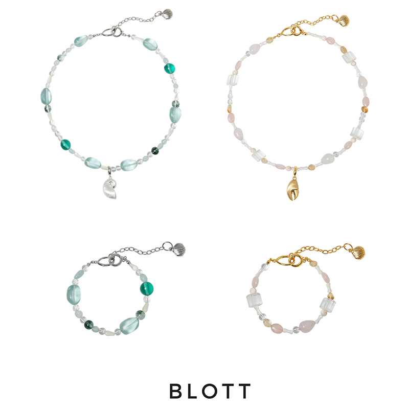 BLOTT 度假系列 多种水晶贝壳粉绿双色海螺项链 水晶贝壳手链