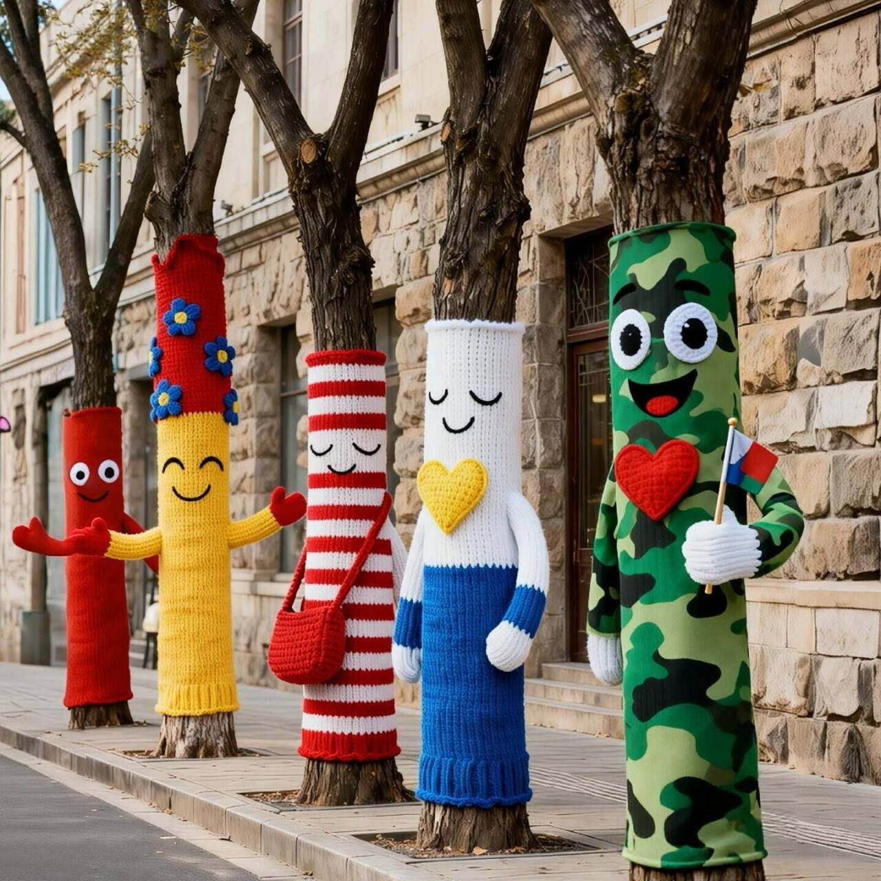 树木保暖编织大树装饰毛衣给树穿