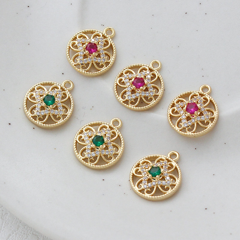 18k包金镀真金保色宫廷彩锆吊坠diy手工饰品手链项链耳饰配件材料