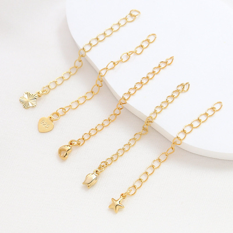 18k包金铜镀真金保色五角星桃心延长链调节链手链项链配件尾链