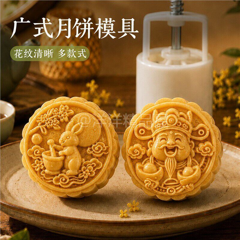 财神月饼模具手压式发财广式月饼绿豆糕冰皮糕点diy家用烘焙工具