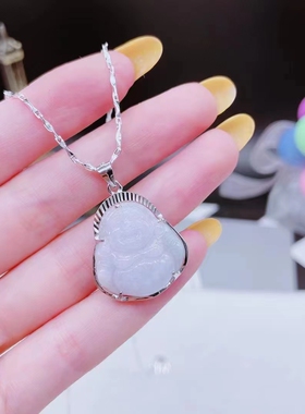 女款翡翠银镶玉佛配999纯银项链佛公带证书女友母亲节礼物银饰品