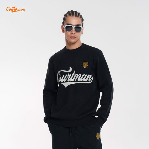 COURTMAN野球帝徽章字母圆领毛衣