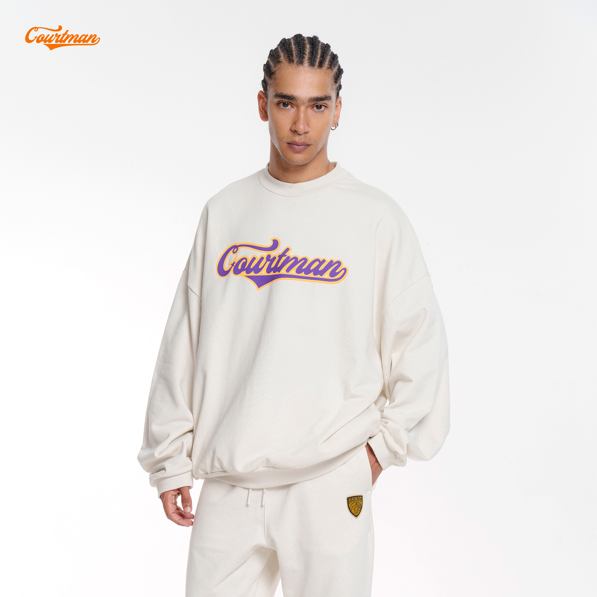 COURTMAN野球帝复古logo印花卫衣
