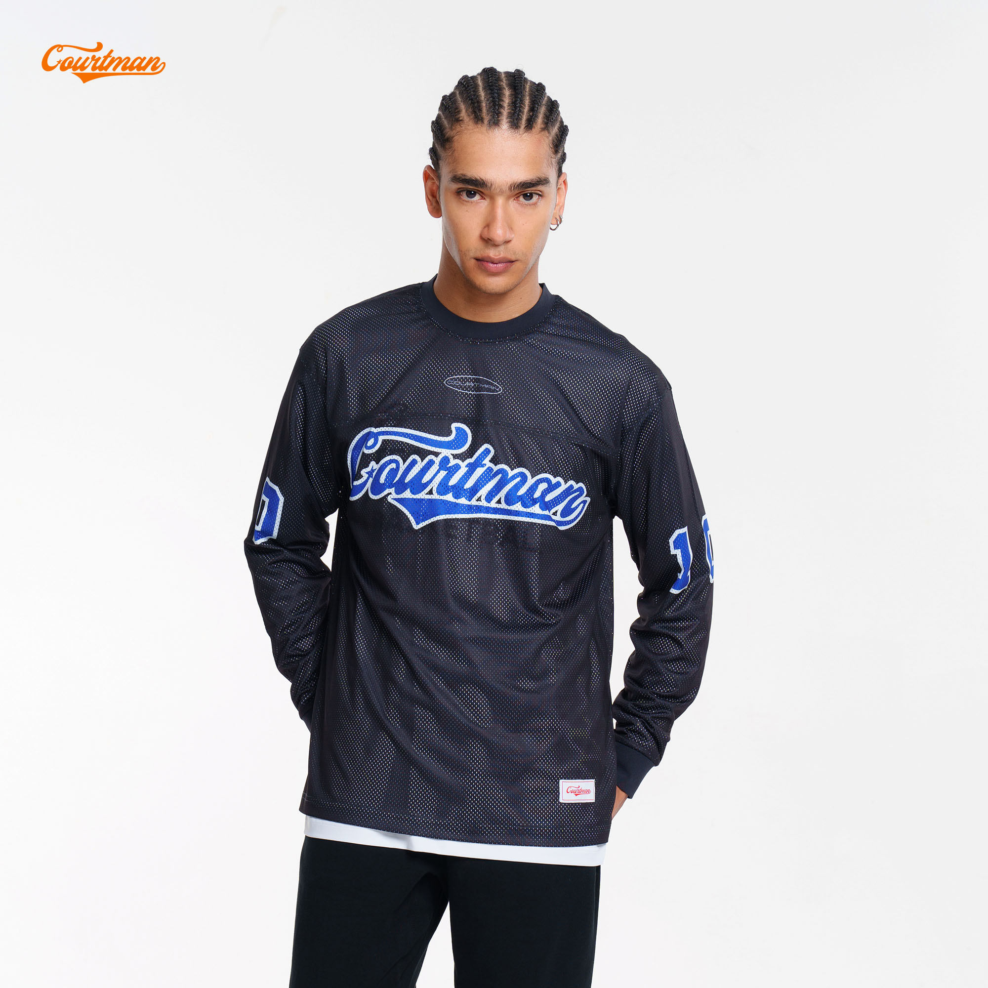 COURTMAN野球帝复古logo网眼长袖