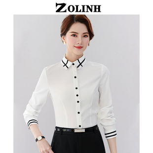 通勤衬衣春秋常规酒店工作服白色加绒服务上衣 女修身 职业长袖 衬衫