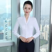 空姐白色衬衫 制服OL百搭衬衣 南航空乘面试装 女长袖 v领工作服修身