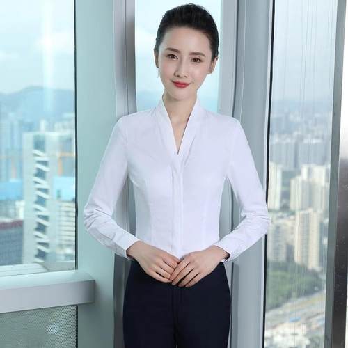 常规空姐修身型v领中国白色保暖