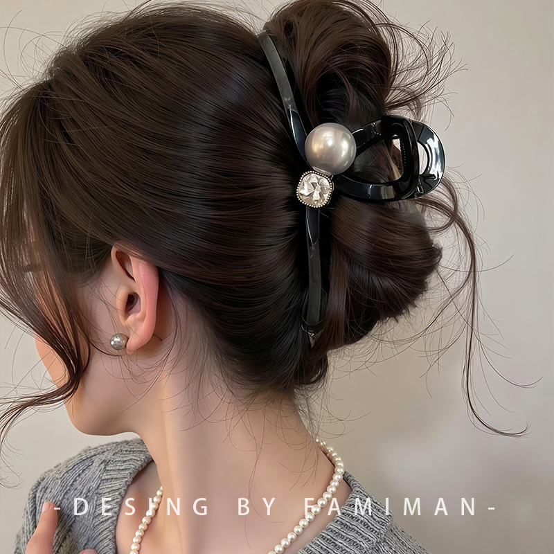 黑色闪钻抓夹女高级感后脑勺大号