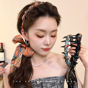头箍麻花辫绑发丝巾发带头饰 复古宫廷风飘带发箍女带齿编发一体式