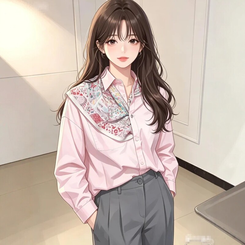 法式彩色花卉印花方丝巾女