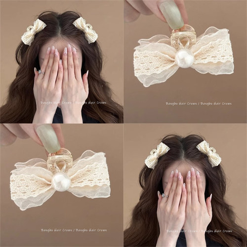 优雅气质！精致蕾丝蝴蝶结小抓夹