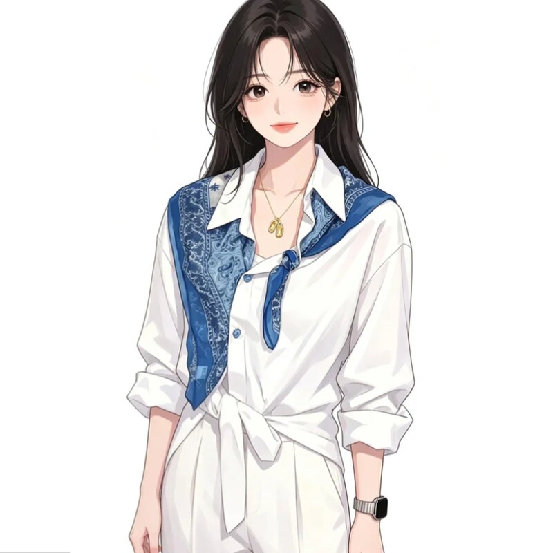 韩版蓝色腰果花朵丝巾女新品