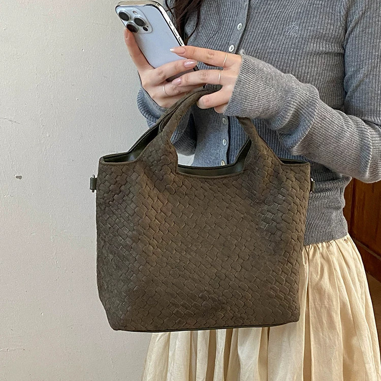 复古手工编织水桶包女大容量新款