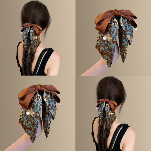 浪漫印花蝴蝶结马尾夹小众设计感