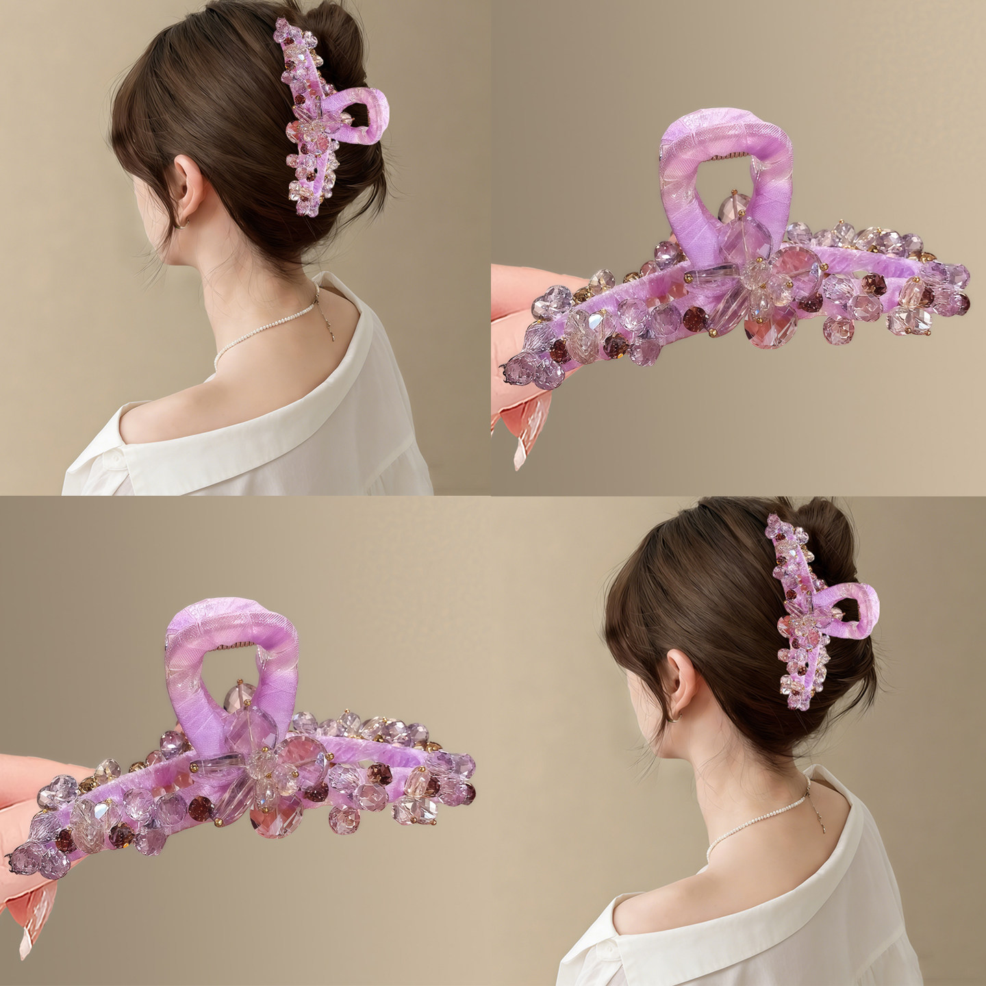 紫雾星芒超仙紫色重工水晶抓夹女