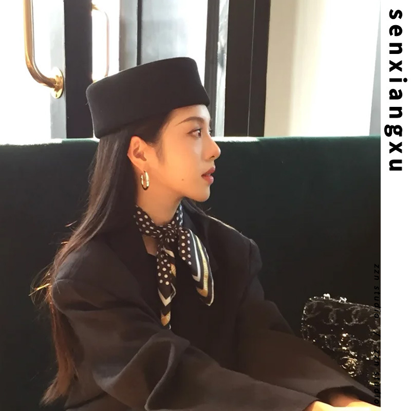 复古法式圆顶黑色毛呢小礼帽爵士凹顶秋冬赫本风百搭空姐舞台表演