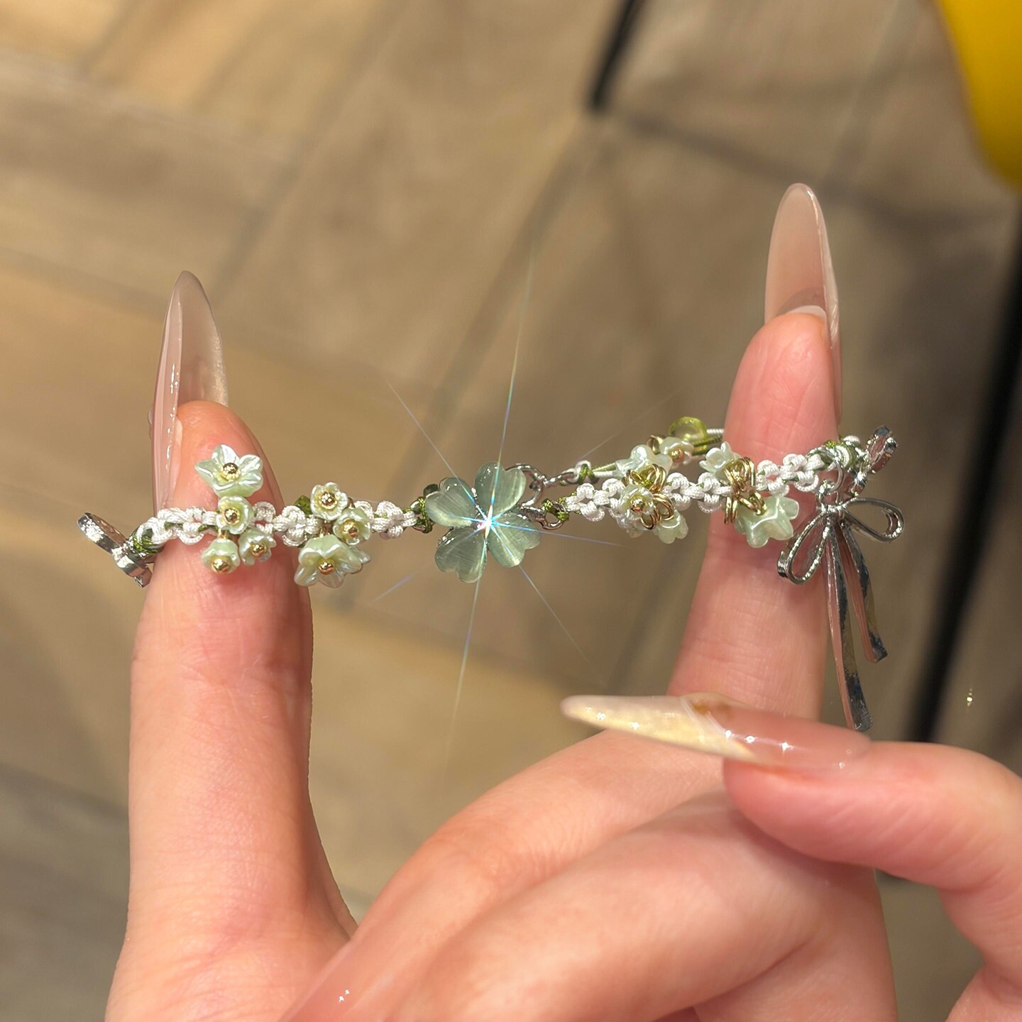 森系绿色四叶草繁花手链女清新