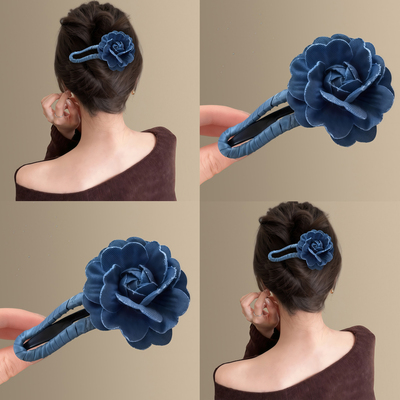 旧街玫瑰~复古牛仔蓝花朵鸭嘴夹