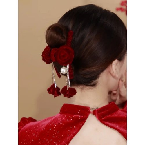 玫瑰花后脑勺气质鲨鱼敬酒发夹