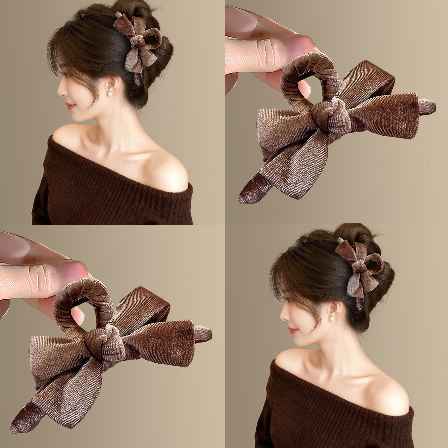 美拉德系列~复古丝绒蝴蝶结鲨鱼夹大号抓夹女新款后脑勺发抓拎环