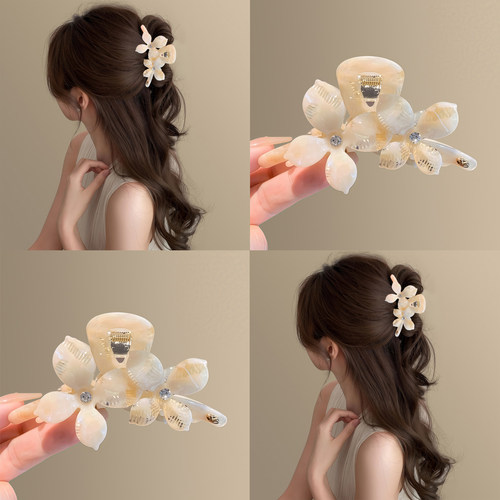 醋酸抓夹人鱼姬花朵镶钻鲨鱼夹