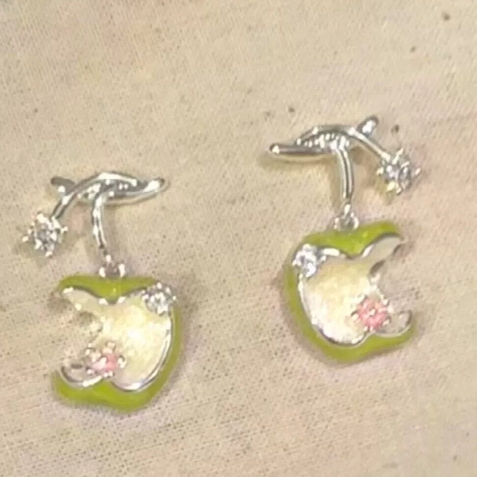 咬一口青苹果夏天小清新绿色耳钉