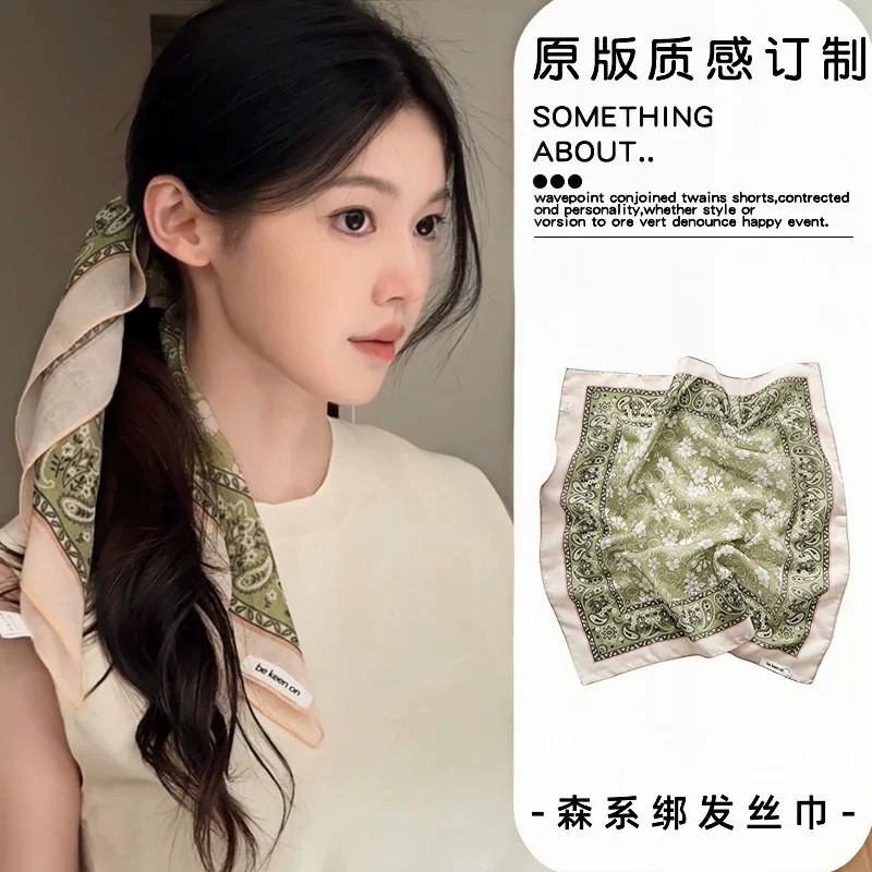 清新抹茶绿腰果花拍照发带丝巾女