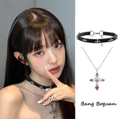 张元 英同款 颈环choker甜酷十字架皮革项链锁骨链项圈颈带脖子配饰