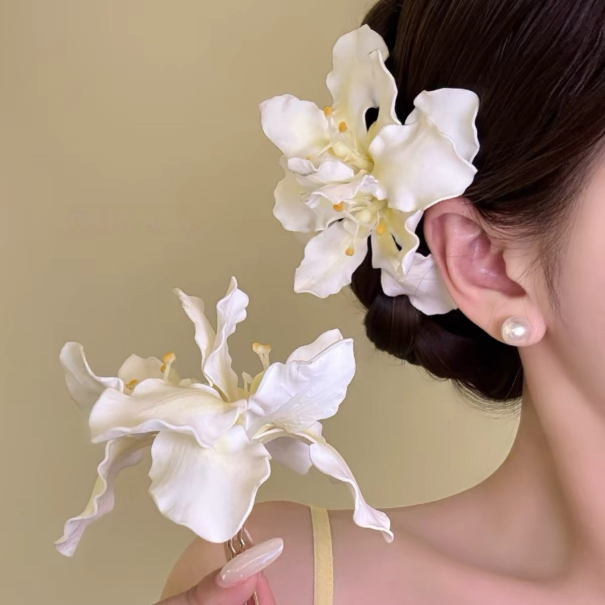 超仙氛围感白色花朵发簪女新中式