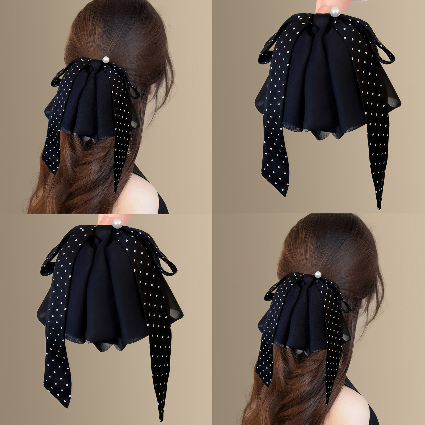 黑缎的高级感~黑色缎面网纱蝴蝶结抓夹女！新款百搭马尾夹头巾遮,运动包/户外包/配件,头巾/遮耳,淘宝优惠券,粉丝福利购,淘宝优惠卷