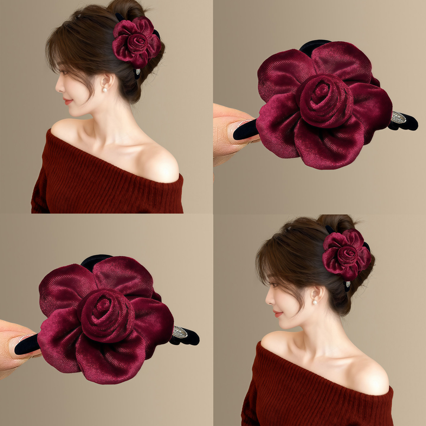 绯色玫瑰~韩系立体玫瑰抓夹女！后脑勺气质复古优雅氛围感头巾遮,运动包/户外包/配件,头巾/遮耳,淘宝优惠券,粉丝福利购,淘宝优惠卷