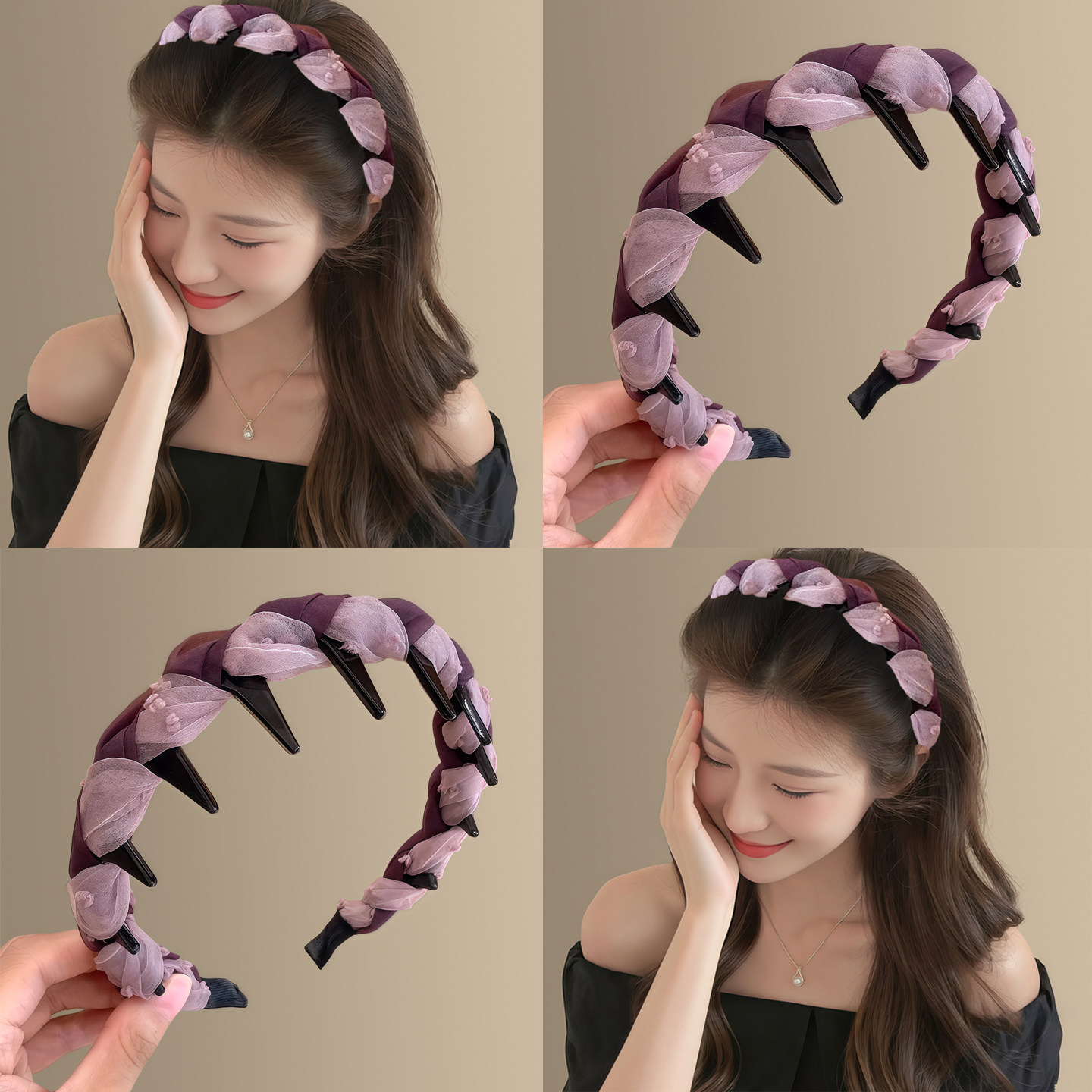 雾中鸢尾~韩系气质麻花带齿发箍女款高级感洋气时尚洗脸头箍盘发