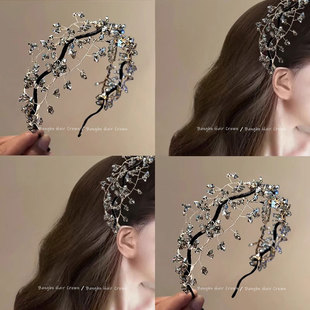 灰色闪闪~水晶手工串珠发箍!精致编织网状头箍轻奢仙女气质发饰