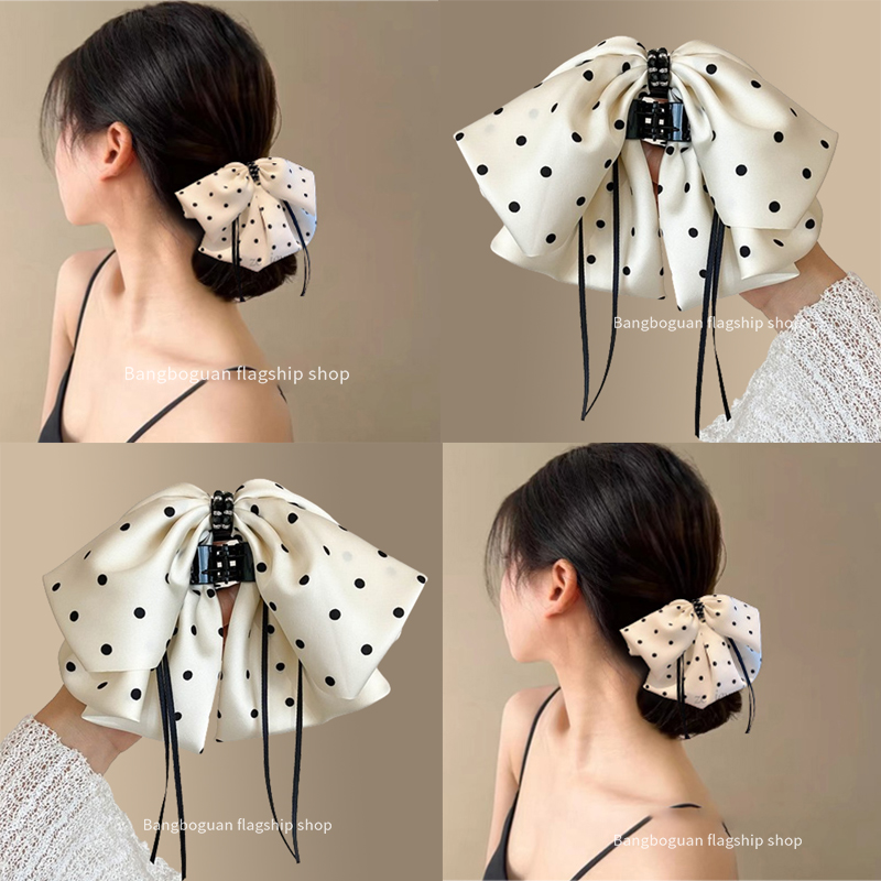 黑白时尚波点蝴蝶结高马尾夹女夏