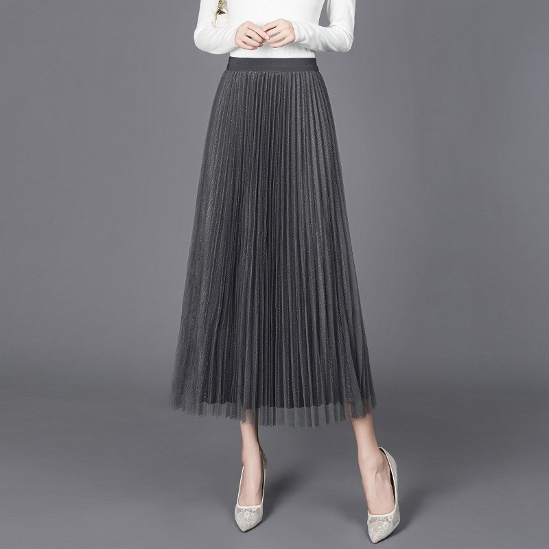 网纱半身裙高档沙沙裙子新款秋季2025小个子薄百褶超仙显瘦中长款