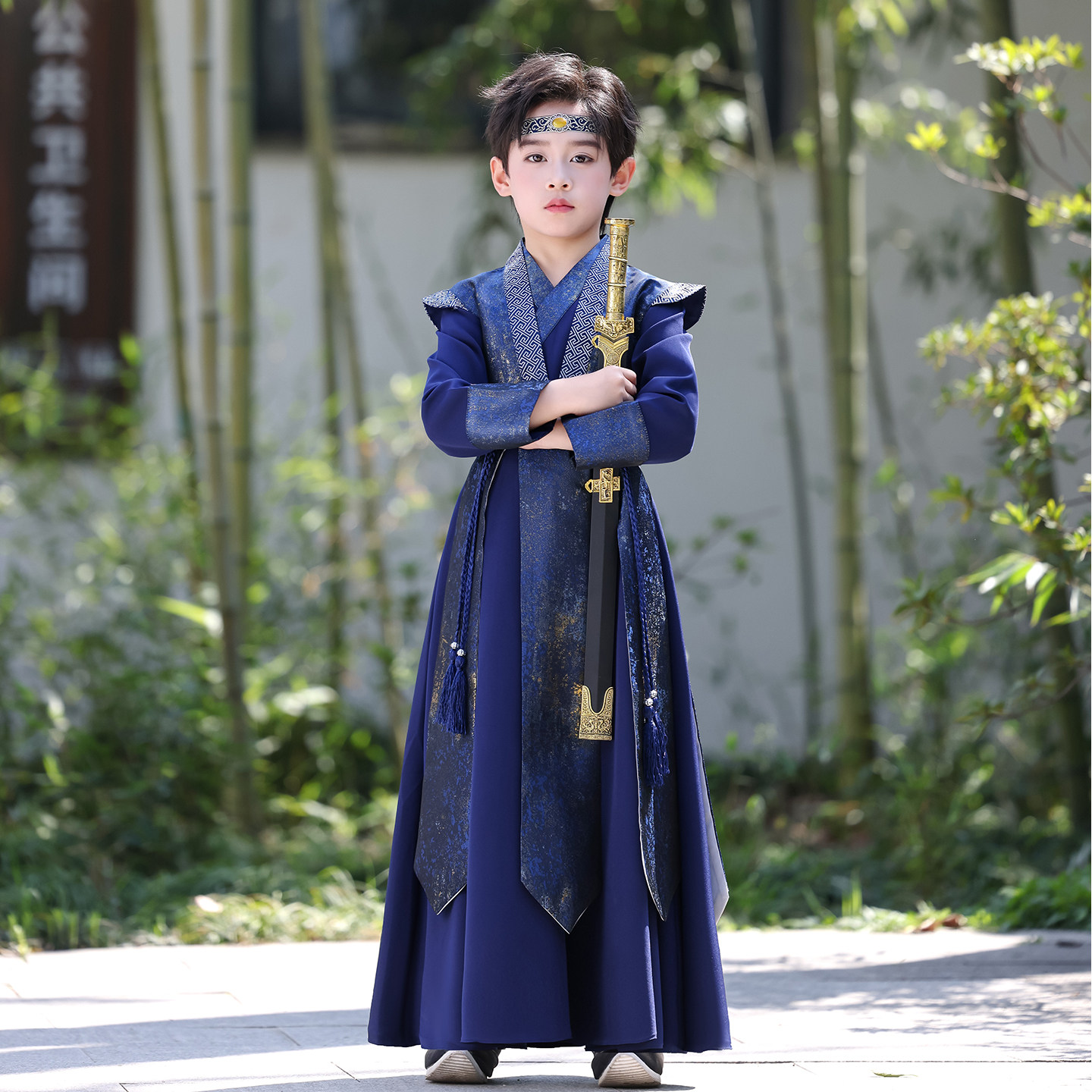 2026新款夏清未明制男童汉服套装春秋中国风儿童古装古风帅气蓝色